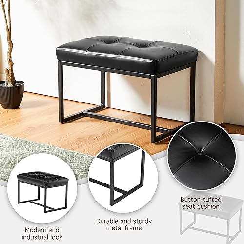 Miniatura 5 de glitzhome Banco otomano, sillas modernas de piel sintética con marco de metal, taburete de maquillaje, taburete acolchado para sala de estar,