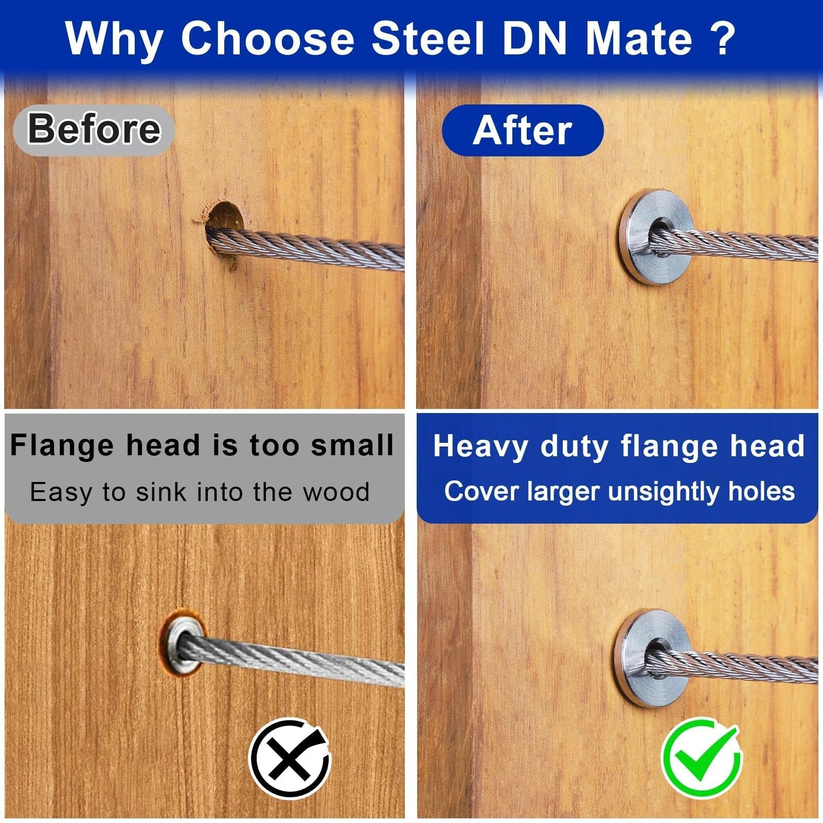 Steel DN Mate Paquete de 110 fundas protectoras de acero inoxidable T316 para barandilla de cable de 1/8, 5/32 o 3/16 pulgadas, fundas protectoras de cable para sistema de barandilla de cable,