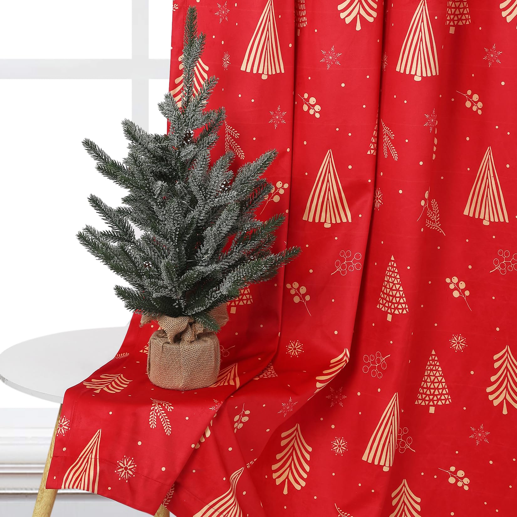 CAROMIO Christmas Velvet Curtains - 84 Inch Long Red Reindeer Thermal Insulated Panels, Set Of 2 (52x84 In)