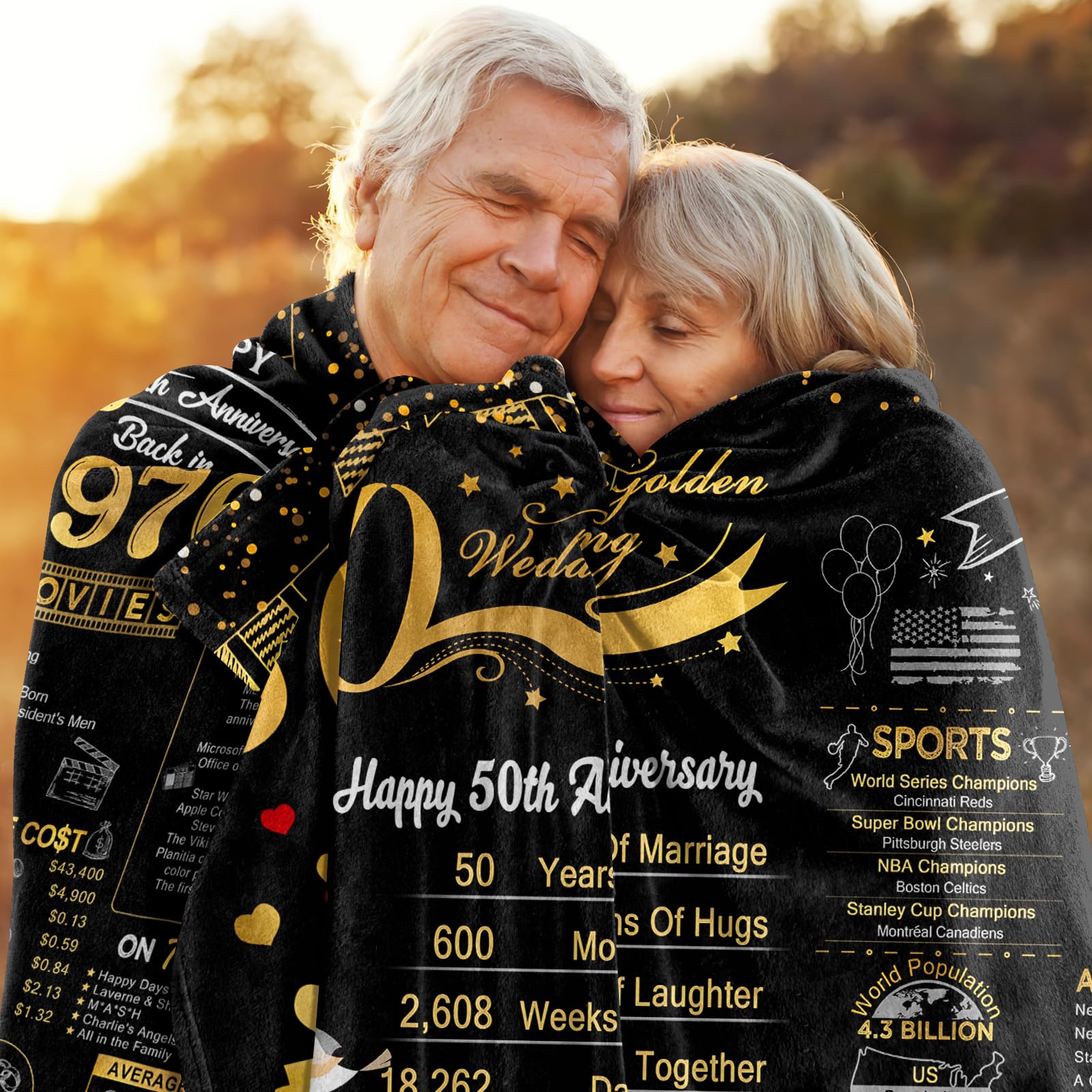 elseven 50th Anniversary Wedding Gift 50th Wedding for Her 50 Year Anniversary for Couples Wife Husband Best Anniversary Blanket Present Throw Blanket 50x60 Inch, Golden