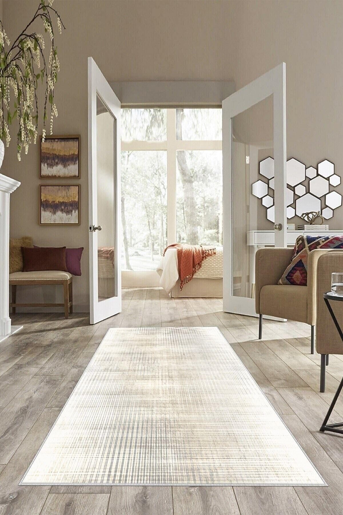 Pelangi Krem Abstract Desen Yıkanabilir Kaymaz Taban Leke Tutmaz Modern Salon Halısı Ve Yolluk, Krem 160 x 240, 135825316024005