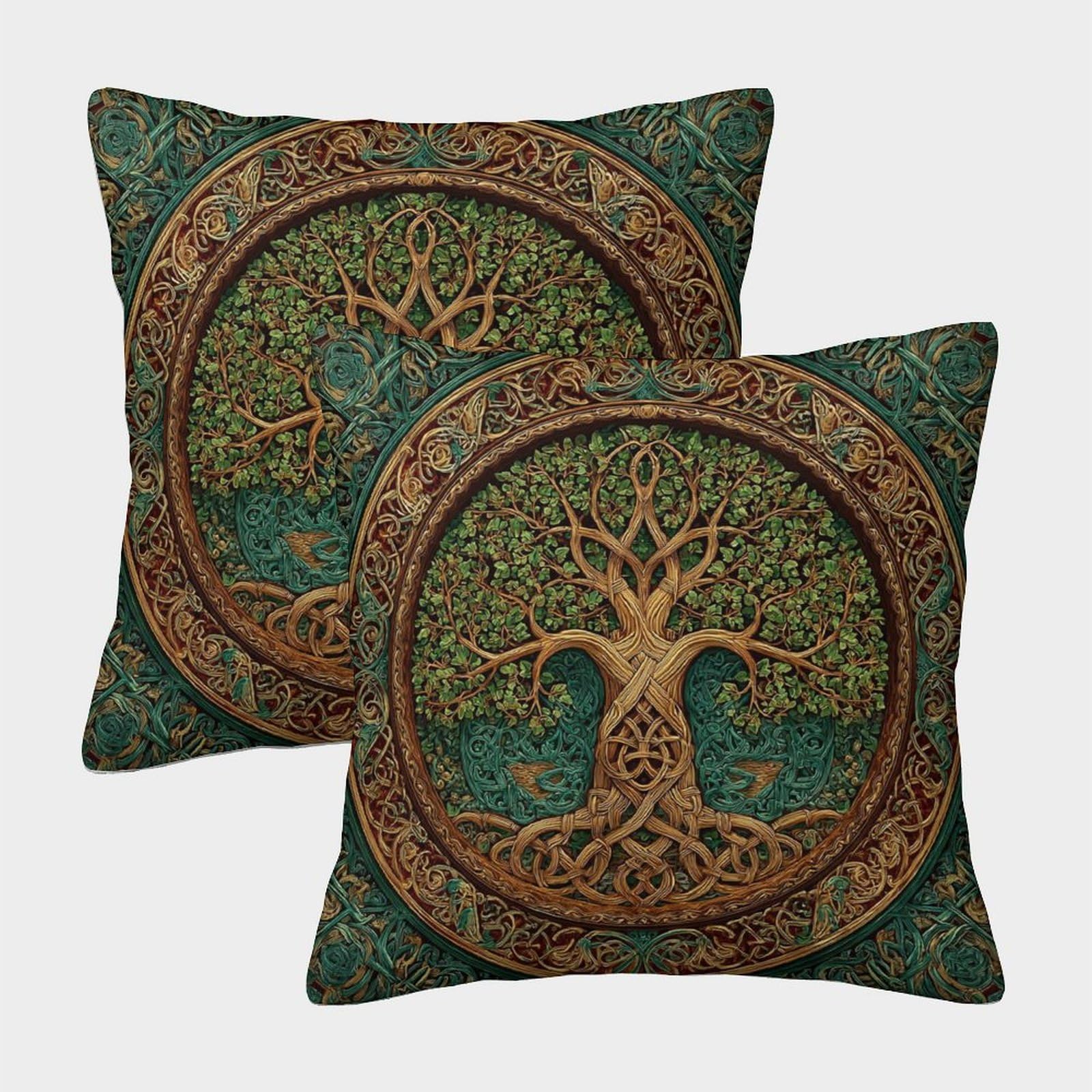 kaiyun 2 Pack Ancient Celtic Tree, Symbol of Life Pillow Case 40x40cm 3D Printing Cushion Cover,home Decoration Sofa Cushion