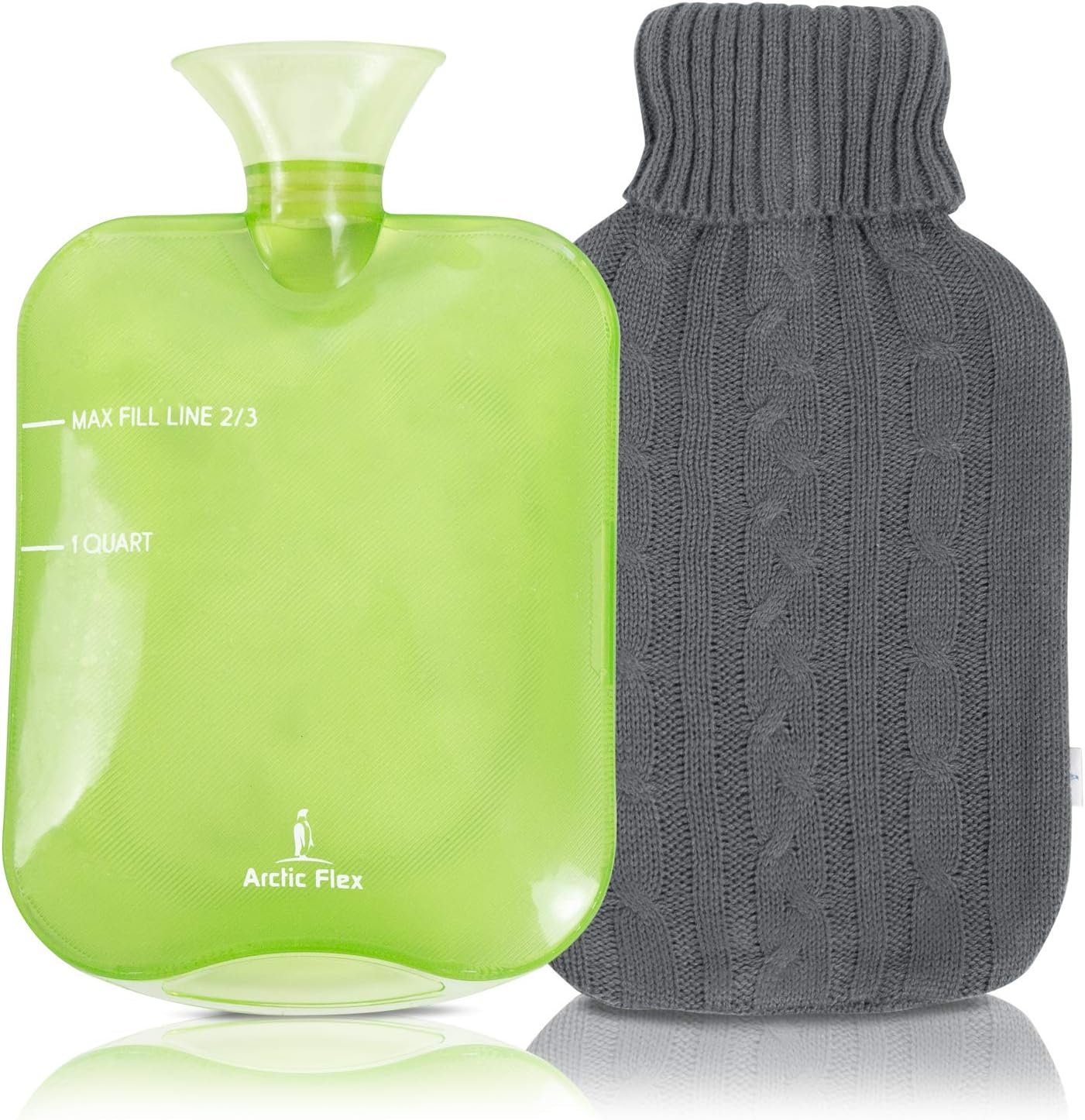 Arctic Flex Hot Water Bottle (XL 2 Liter) - Heat Up Rubber Cold Pack - Cramp Compress with Cover - Portable, Reusable, Reheatable and Transparent Ice Bag - Therapy Heating Pad - Warming Pain Relief