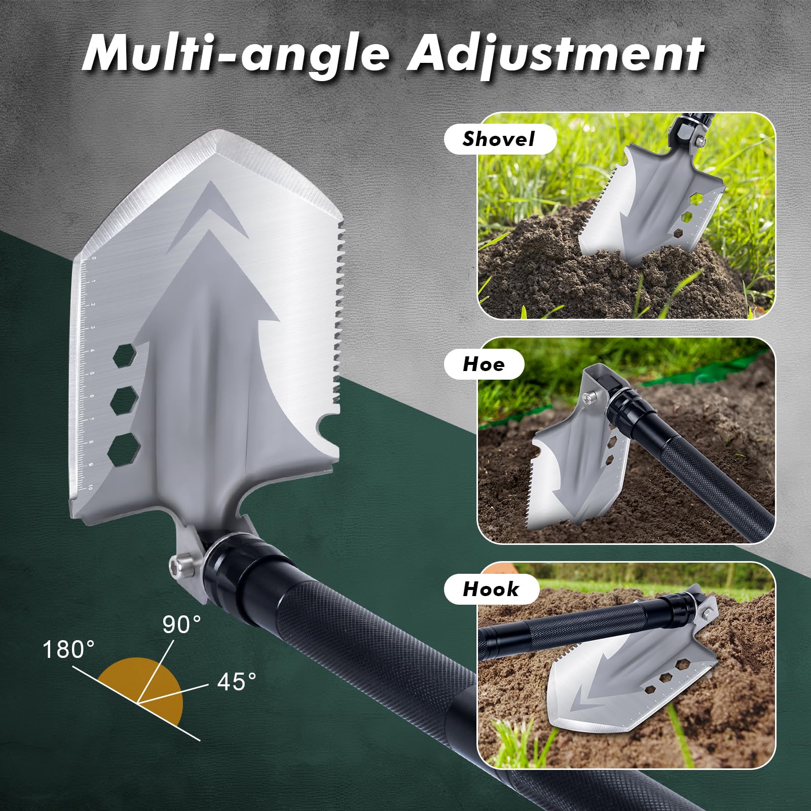 Qoosea Pelle Pliante Multifonctionnelle 82cm Pelle de Camping Pliante, Portable Pliable Pelle Militaire en Acier au Carbone, Survie Outil pour Camping, Hors Route, Randonnée, Jardinage, Chasse