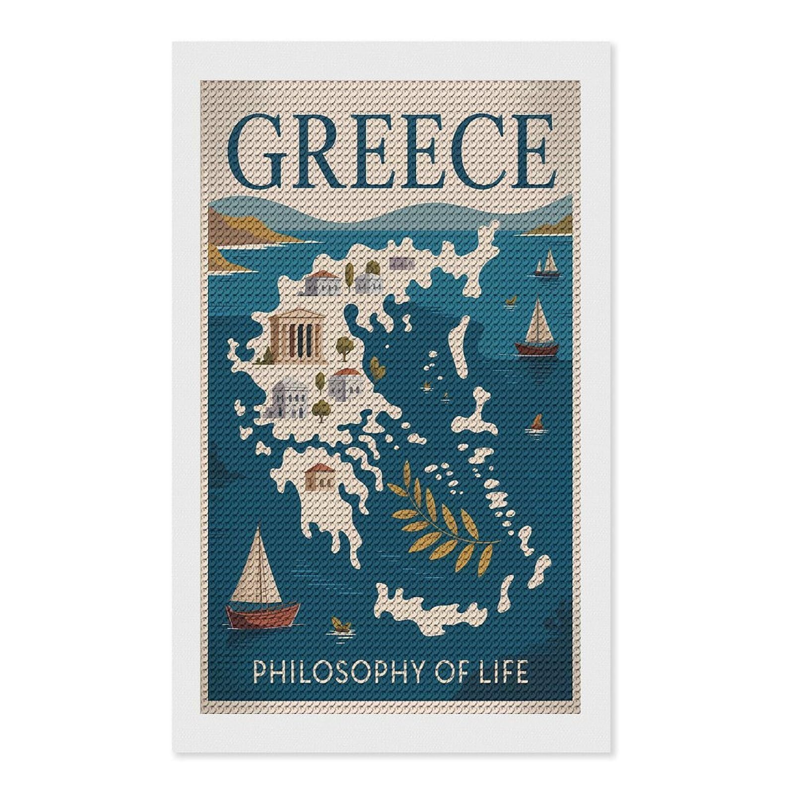 Junmoney Greece Philosophy of Life Travel Diamond Art Kit 12"x20", Relaxing DIY Hobby, Satisfying Creative Project, Living Room Decor, for Women