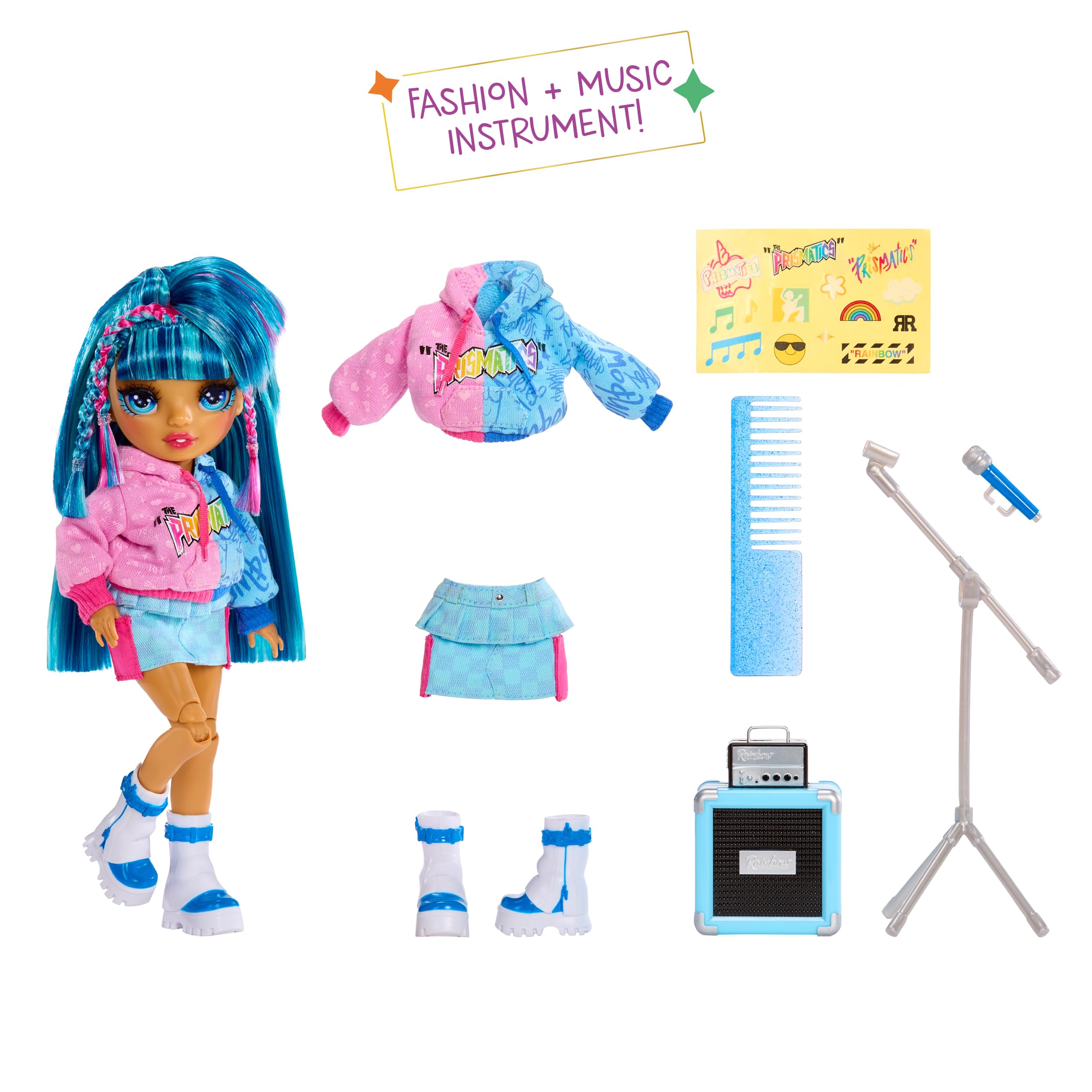 Rainbow High Junior High Rock Band, Skyler, Blue, 23cm Fashion Doll with a Microphone, a Mic Stand, and an Amp - Image 2