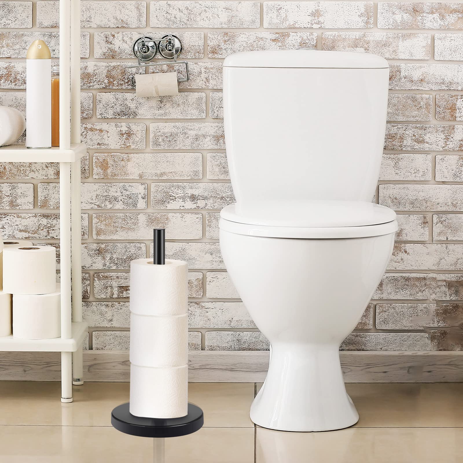 Toilet Paper Holder - Free Standing Toilet Paper Storage, SUS304 Stainless Steel Spare Toilet Paper Roll Holder Storage Stand, Holds 3 Rolls Toilet Tissue, Matte Black