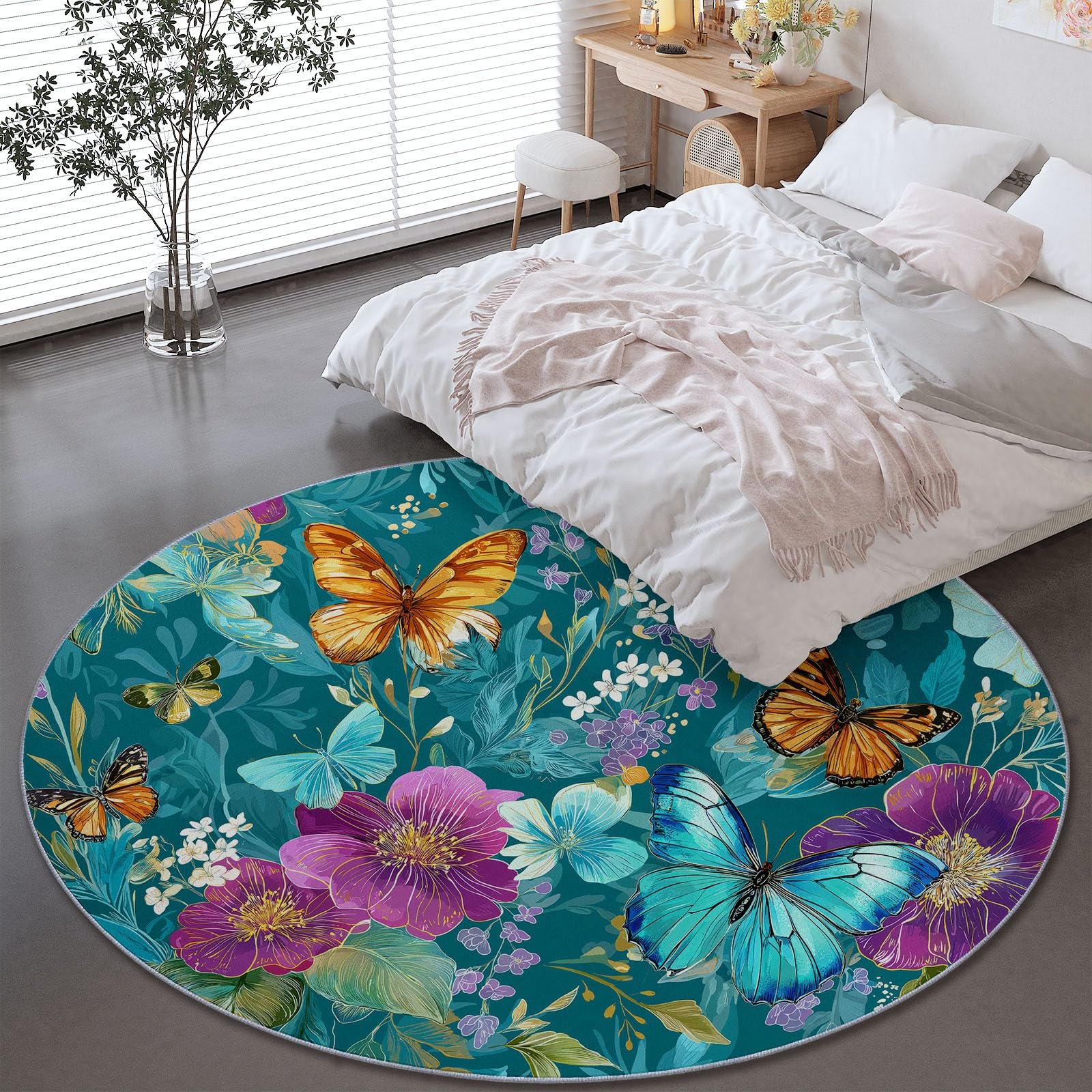 Tapis rond pour salon 90cm au style campagne pour chambre d'enfant