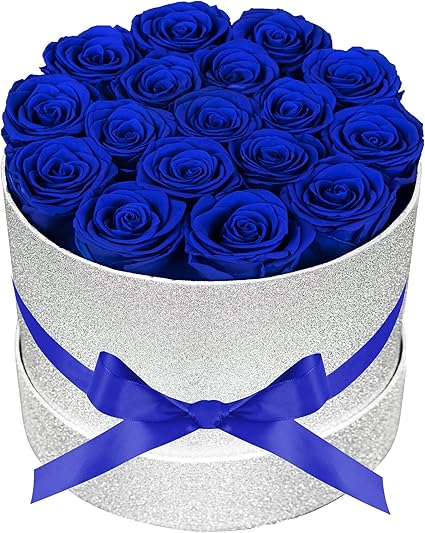 17 Blue Flowers in Glitter Box, Birthday Gifts for Women, Preserved Flowers, Mothers Day Roses Gift for Mom