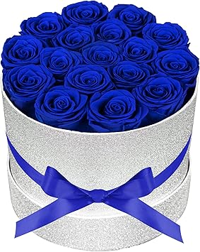 17 Blue Flowers in Glitter Box, Birthday Gifts for Women, Preserved Flowers, Mothers Day Roses Gift for Mom