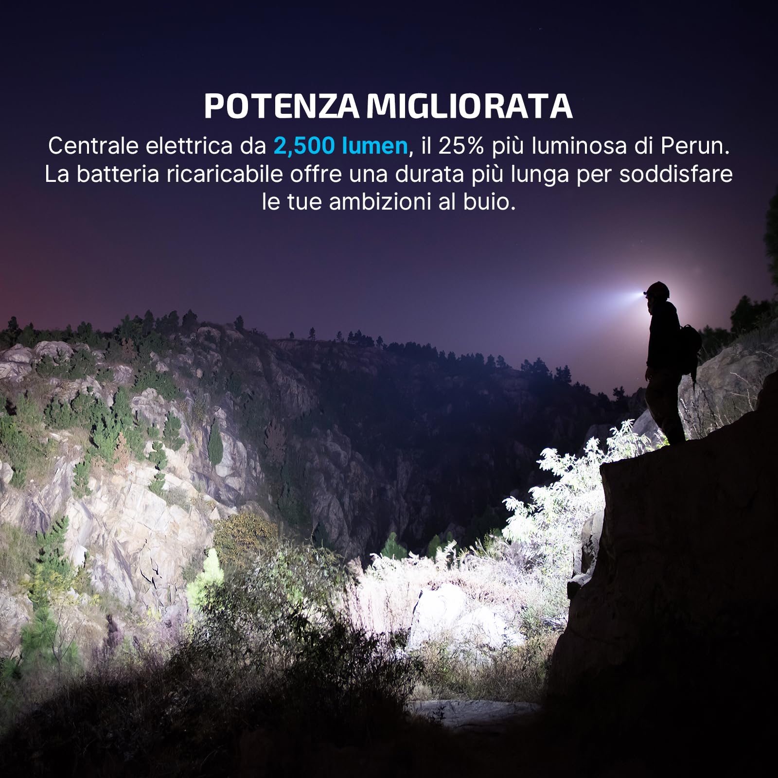 OLIGHT Perun 2 Lampada Frontale Multifunzionale Led USB Ricaricabile 2500 Lumen Lampada Frontale 166M IPX 8 Impermeabile, Ideale per Lavoro e Attività all'Aperto Come Pesca, Corsa e Campeggio
