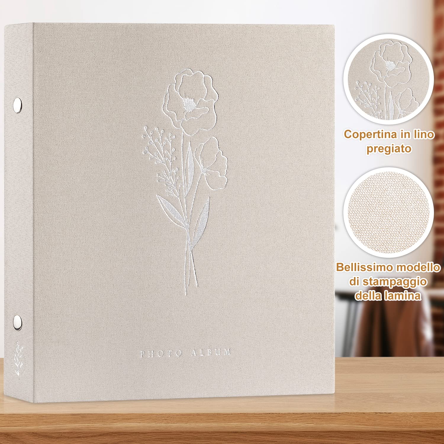 Album Fotografico Autoadesivo In Lino Beige - 40 Pagine Magnetiche, Per Foto 10x15cm E 13x18cm - Foto 11