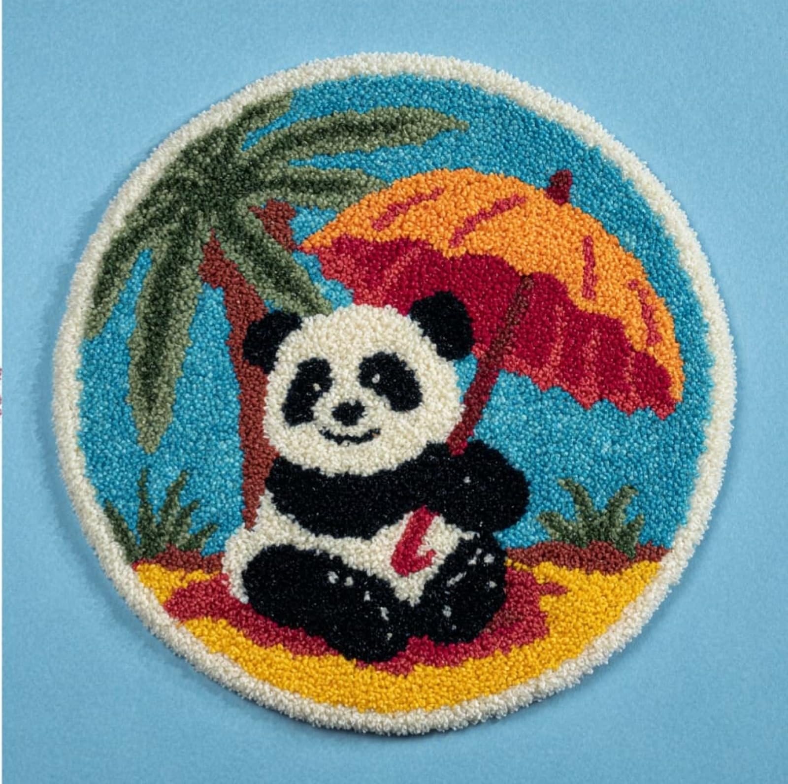 WallustrioaW DIY Tapestry Carpet Rug Making for Adults,Panda with an Umbrella,Crochet Kit for Beginners,Carpet Making Set with Printed Canvas,Gift,50x50cm