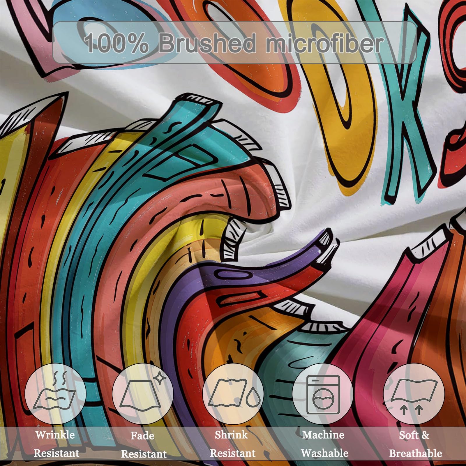 Generico Biancheria Da Letto Per Ragazze 200 x 200 cm, Fumetti Libri Linee Set Di Biancheria Bambini 3 Pezzi - Chiusura Lampo Copripiumino 2 Federa 50 X 75 Cm Bianco