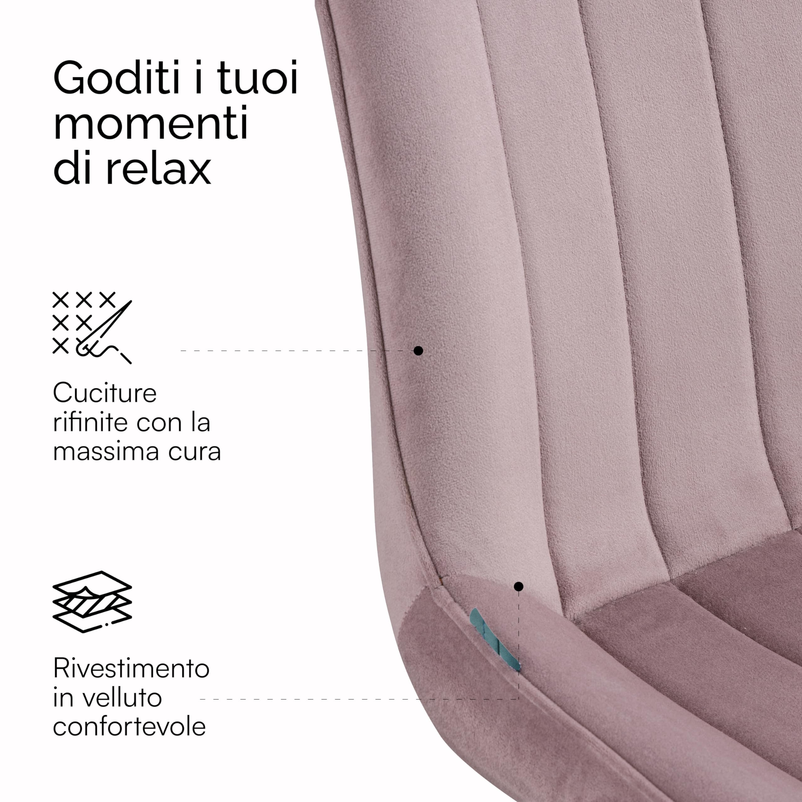 Baroni Home Sedia da Pranzo Moderna con Rivestimento in Velluto e Gambe in Acciaio Nero, Poltrona da Soggiorno, Camera da Letto, Sala da Pranzo, Rosa Cipria, 53x86x44 cm