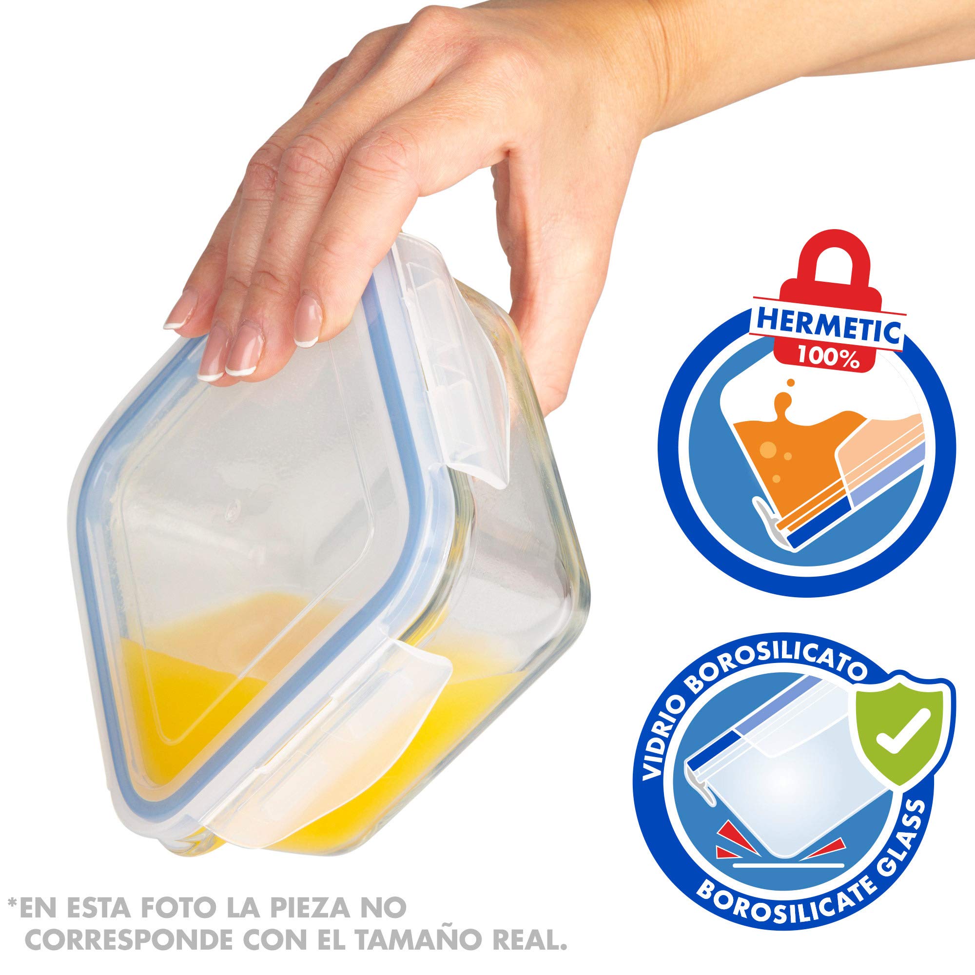 Aktive 49 Set 8 pojemników Hermetyczna żywność, Szkło, 15 x 15 x 7 cm, 700 ml
