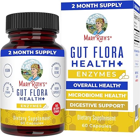 MaryRuth Organics Gut Flora Health+ Enzymes | Up to 2 Month Supply | Prebiotic Probiotic Digestive Enzymes Blend for Healthy Gut Biome &amp; Digestive Support | Gastrointestinal Health | 60 Capsules