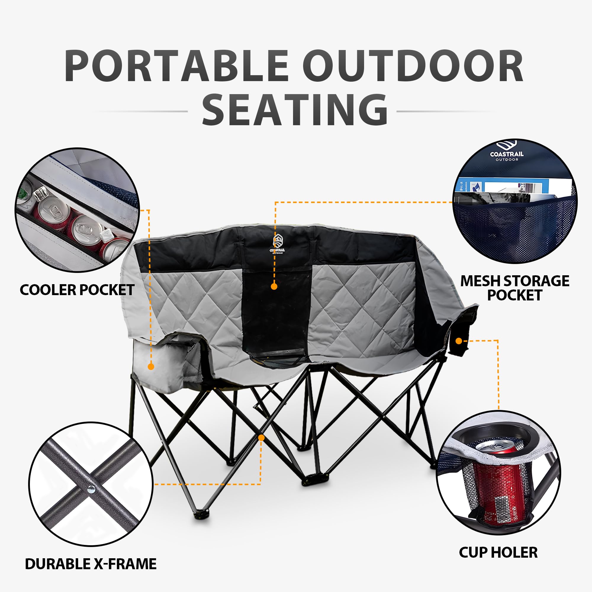 Coastrail Outdoor Folding Double Camping Chairs Premium Comfort
