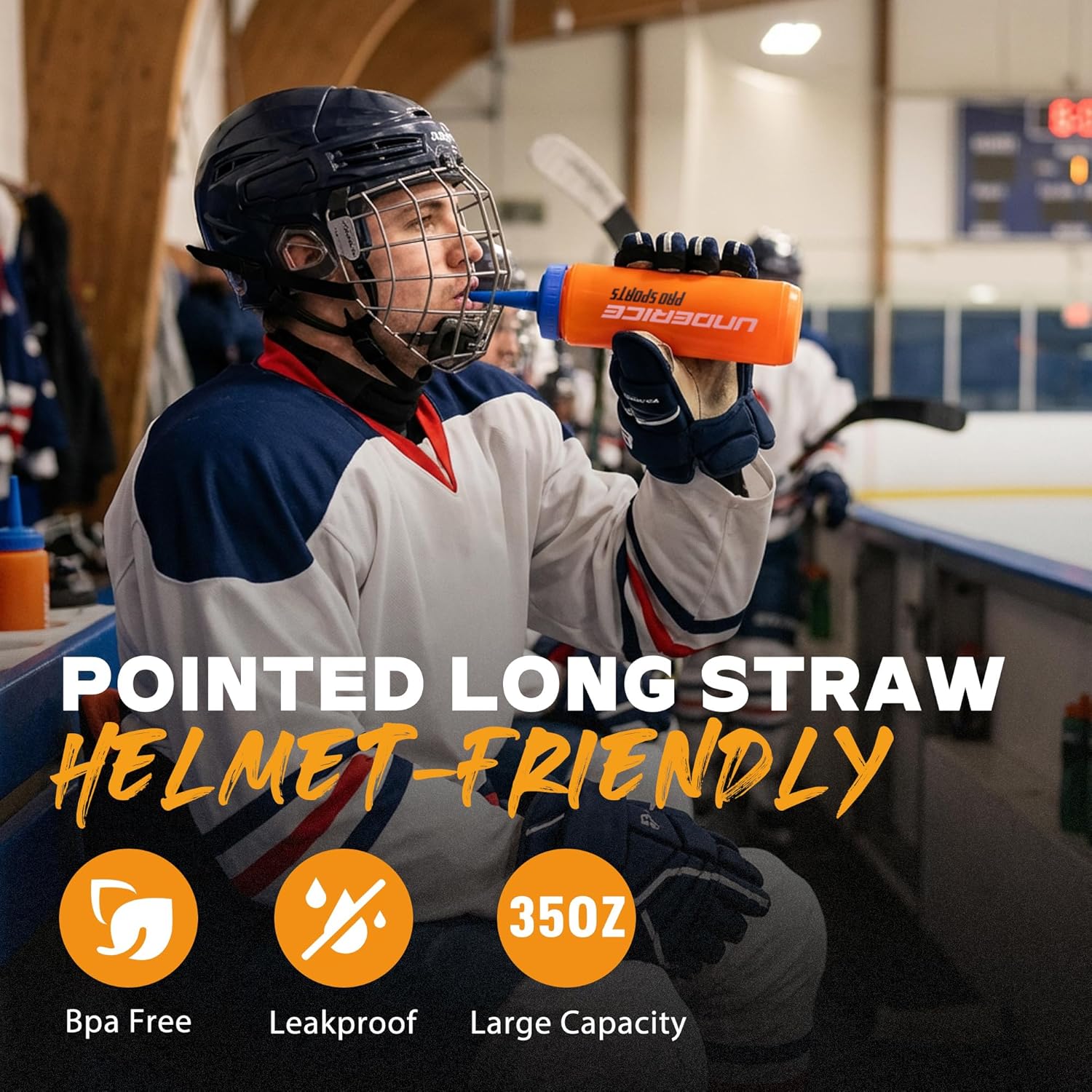 UICE Water Bottle with Straw,1 Liter Easy Squeeze Bottles for Hockey Straight Long Straw Built In Finger Grip,Sports Water Bottle for Football, Lacrosse, Boxing,Fitness-White - Image 5