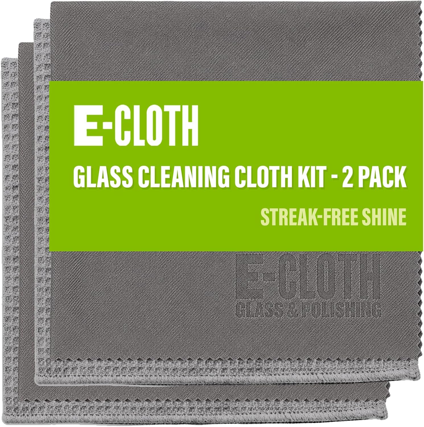 E-Cloth Microfiber Window Cleaning Cloth Kit - Glass Cleaning Cloth for Windows, Mirrors, Cars, Lenses, Eyeglasses, & More, Streak Free Clean, Machine Washable Reusable Towel - Gray (2 Kits)