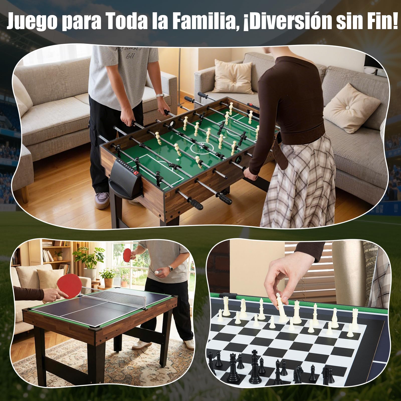 GOPLUS Mesa de Juegos 10 en 1, Mesa Multifuncional con Futbolín, Hockey de Aire, Billar, Ping Pong, Shuffleboard, Bolos, Ajedrez, Damas, Backgammon, Set Apilable para Hogar, Oficina, Bar