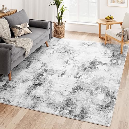 Dripex Abstract Contemporary Area Rugs, Non-Slip 3x5 Rugs Soft Fluffy Faux Fur Rug for Living Room Bedroom Kids Rooms - Washable & Non-Shedding, Ink Gray Area Rug Floor Mats for Home High Traffic Area