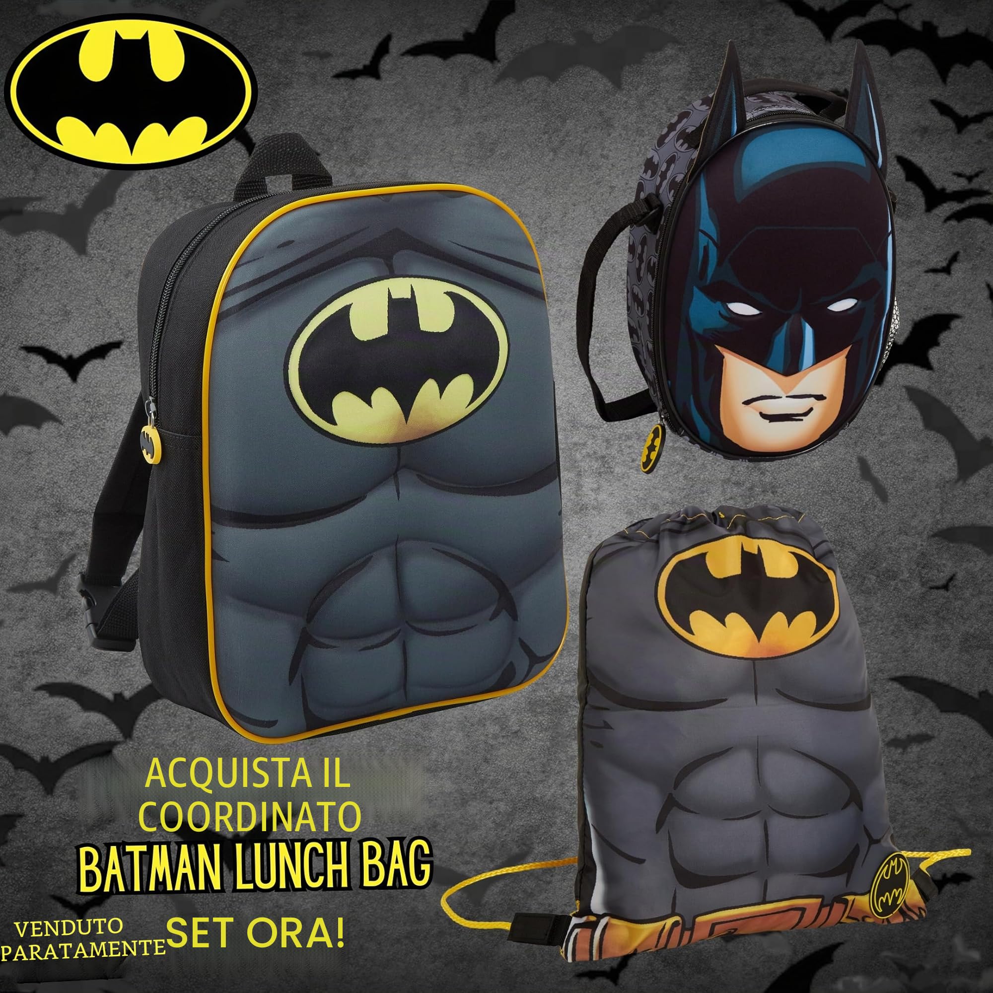 Zaino 3D Batman per ragazzi con mantello pieghevole Bambini DC Comics Novità Costume Zaino