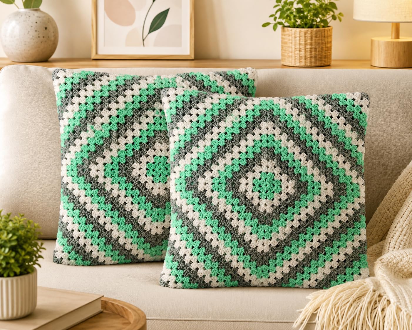 Buy RINUVAN Handmade Crochet Sofa Cushion Cover Pack of 2 | 42 x