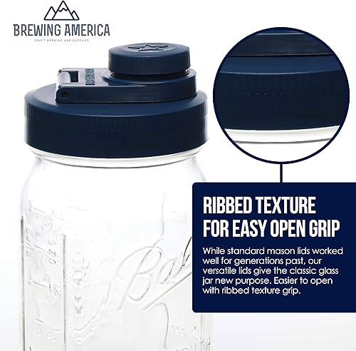Miniatura 7 de Brewing America Jarra de cristal con tapa, tarro de bolas, 1 cuarto de galón (32 onzas) con tapa de boca ancha azul, para batidos, taza Boba, tarro