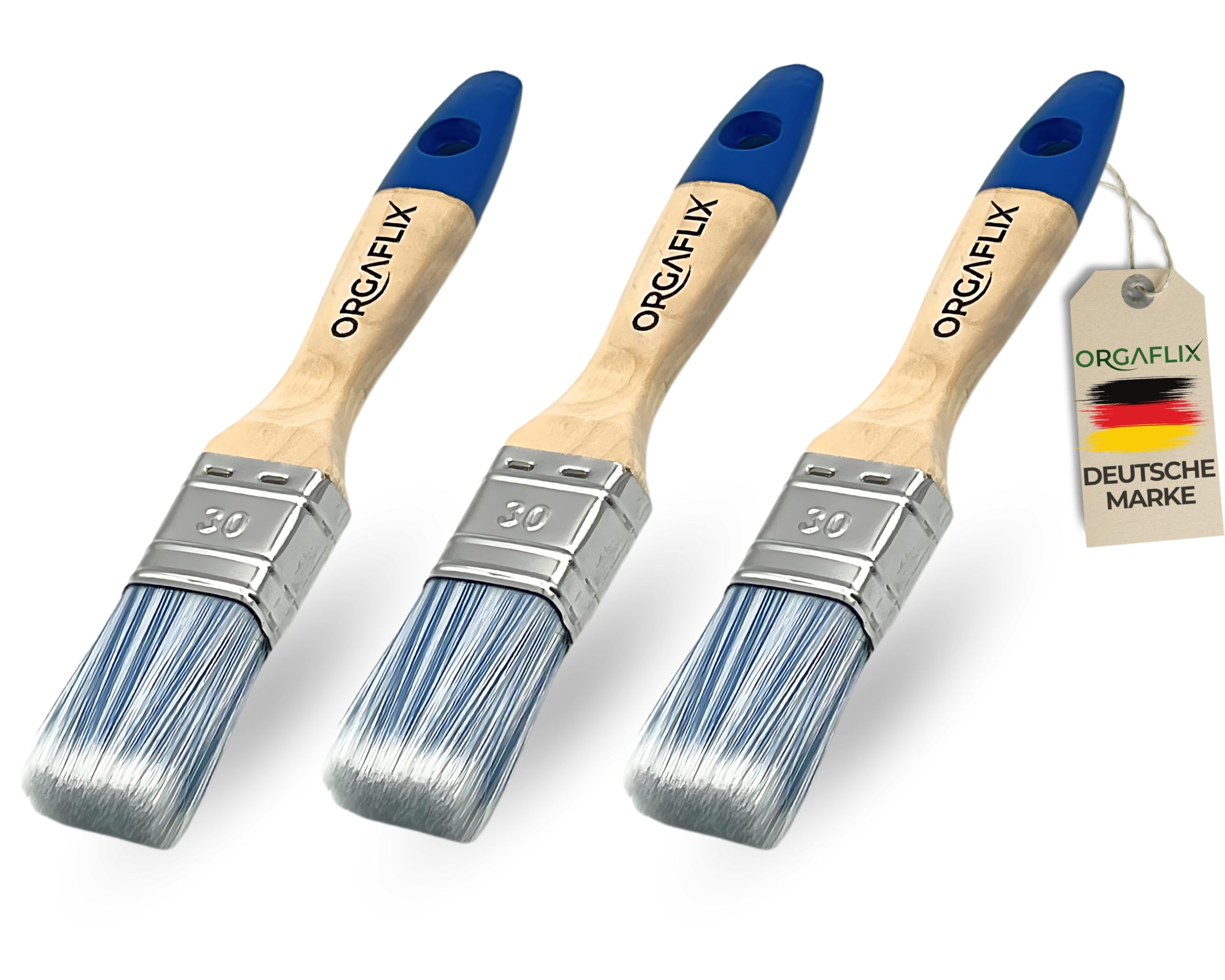 ORGAFLIX Lackpinsel 30mm Premium - 3er Set - für Lack und Farbe - Kein Borstenverlust - Lackierpinsel, Perfekt für Metallschutzlack, Flachpinsel Holz außen, Borstenpinsel, Malerpinsel