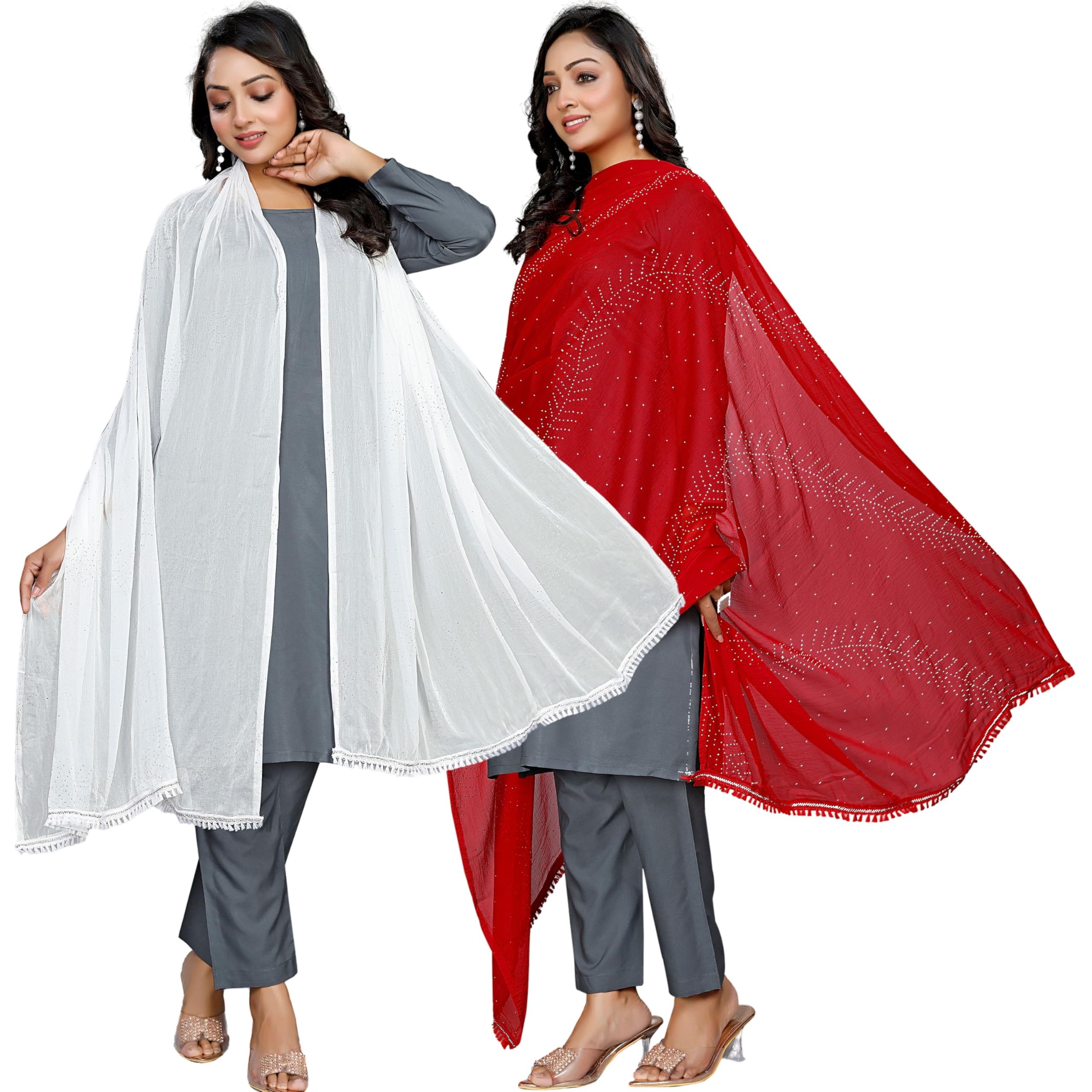 kemza Elegant Chiffon Dupatta with Stone Work & Lace Border – Combo 2-picture-21