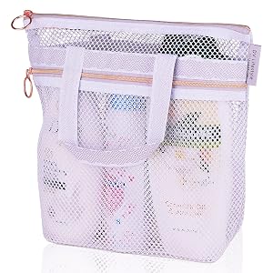 DV Lifestyle Mesh Shower Bag 10 2x9 9 Quick-Dry Caddy with Zipper 2 Pockets Portable Toiletry Tote for