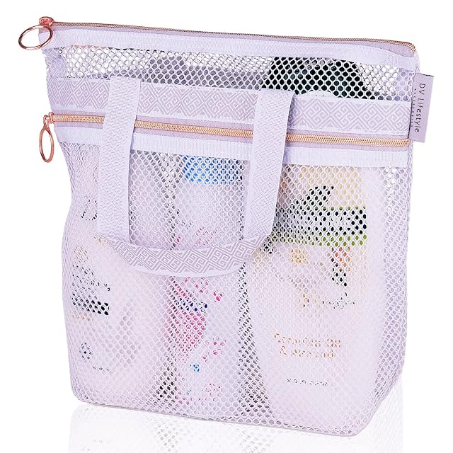 DV Lifestyle Mesh Shower Bag 10 2x9 9 Quick-Dry Caddy with Zipper 2 Pockets Portable Toiletry Tote for