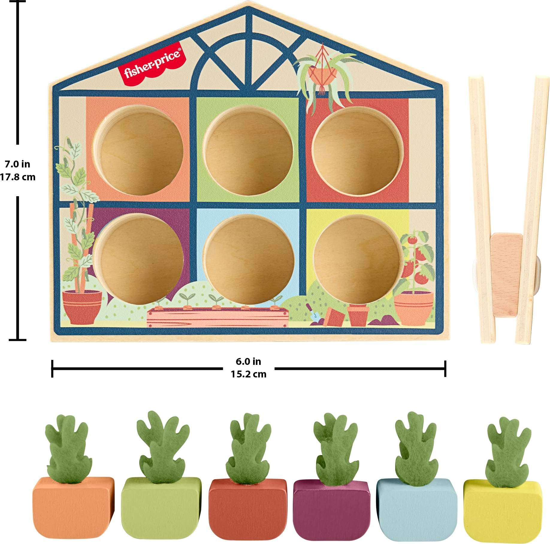 Fisher-Price Preschool Toy Tiny Garden Wooden Sortieren Gewächshaus Aktivität mit feinmotorischer Pinzette für Kinder ab 3 Jahren