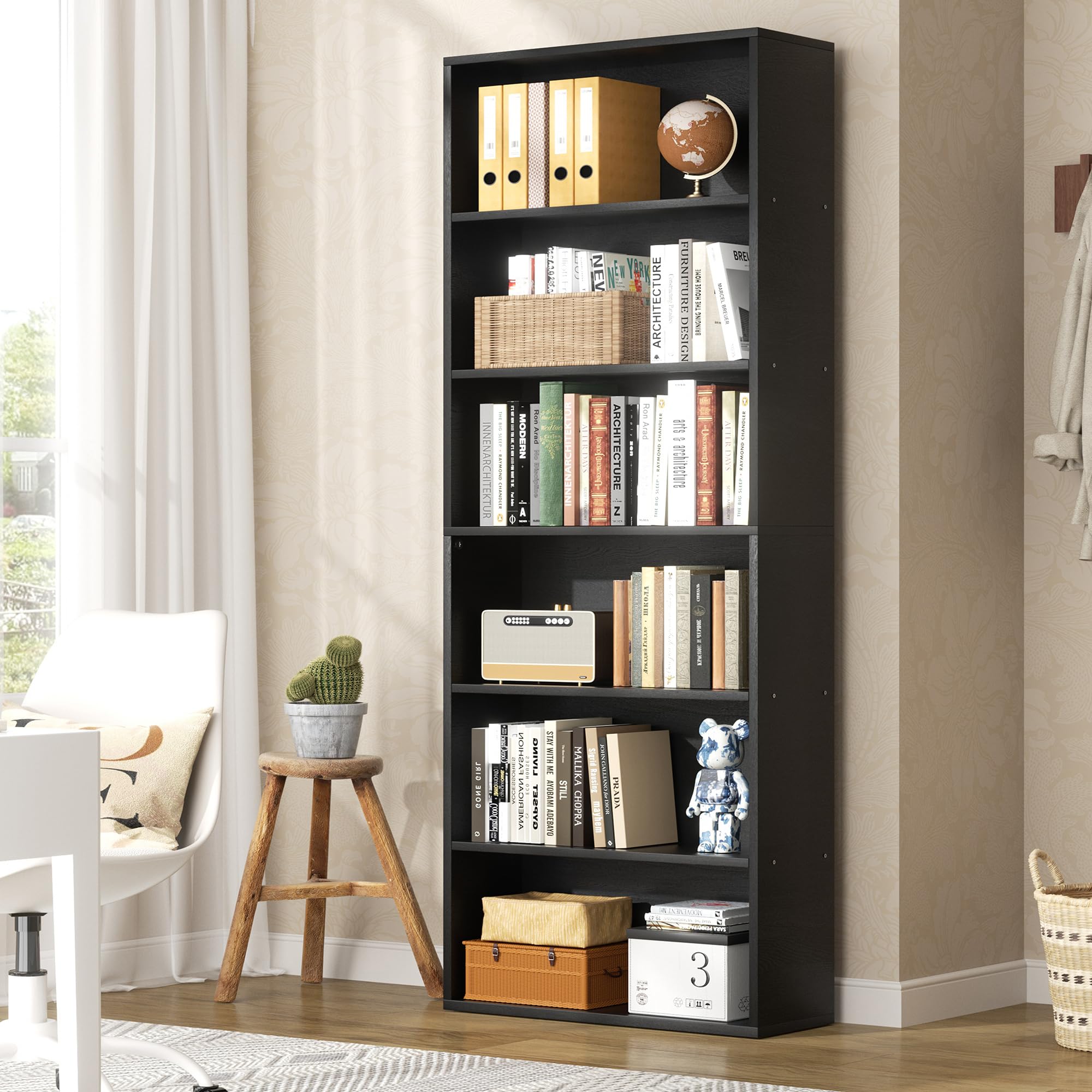 Six-Tier Modern Open Bookshelf - 71" Tall