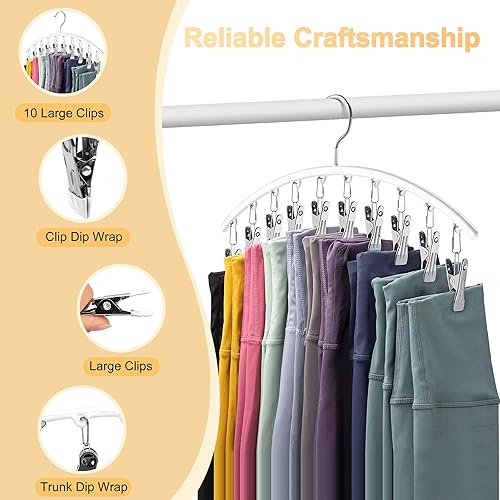 Miniatura 5 de Volnamal Organizador de leggings para armario, colgador de metal para pantalones de yoga con revestimiento de goma, paquete de 2 con 10 clips para