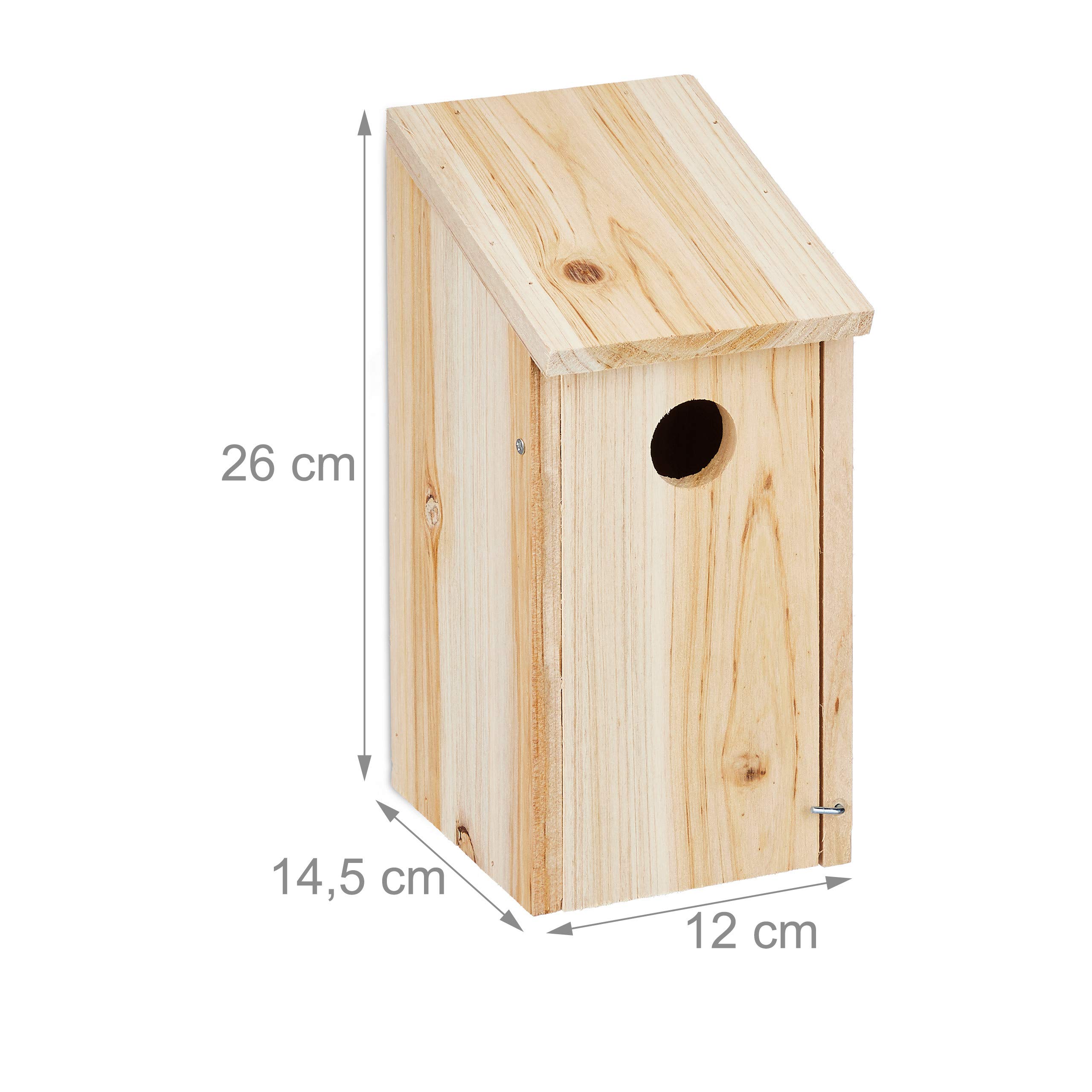 Relaxdays Casetta per Uccellini, Nido Volatili, da Appendere, Legno Non Trattato, Foro Ø 3,2 cm, 26x12x14,5 cm, Naturale