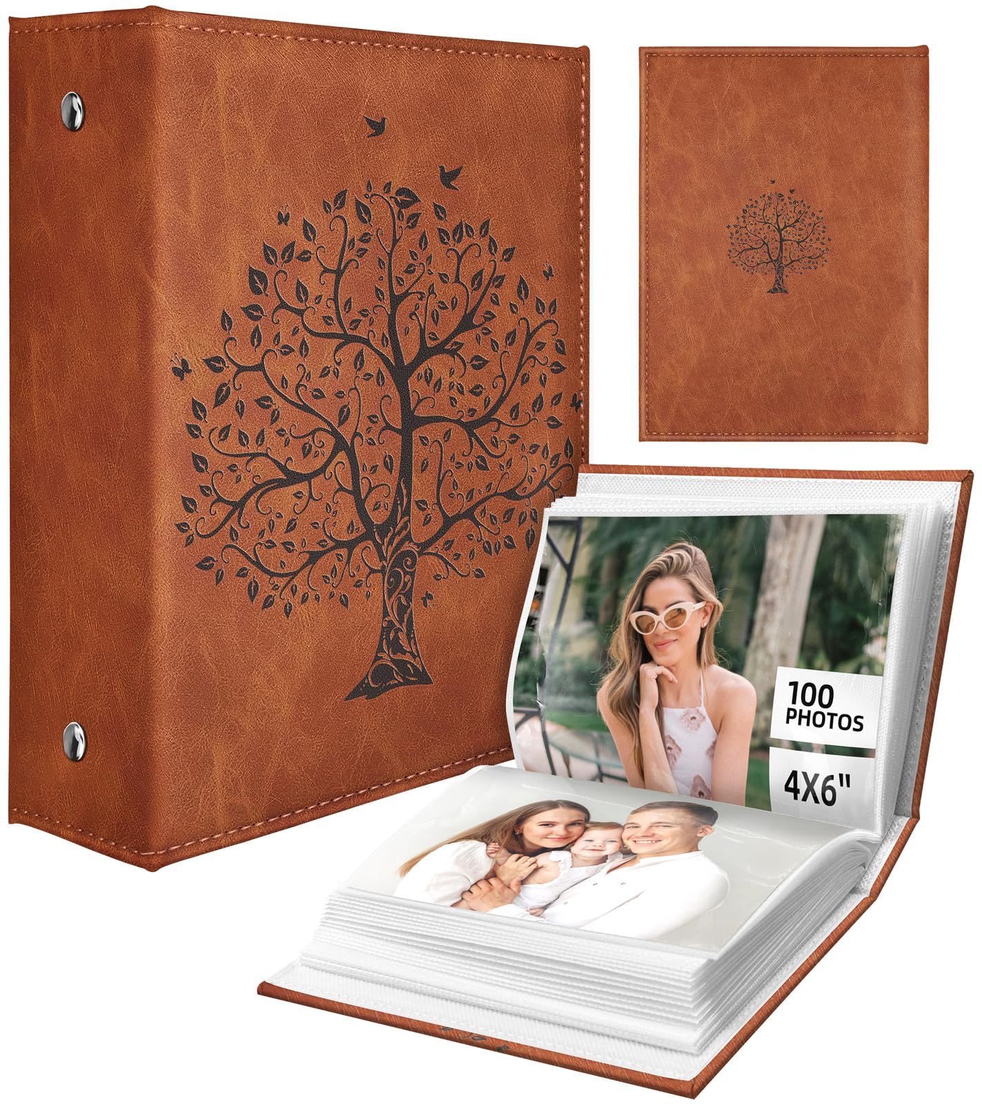 Slohif Skórzany album na zdjęcia 10 x 15 cm, mała książka pamiątkowa, dla rodziny, na ślub, kartki pocztowe, 100 kieszeni, spersonalizowana książka fotograficzna dla par, zaręczyny, podróż, wakacje