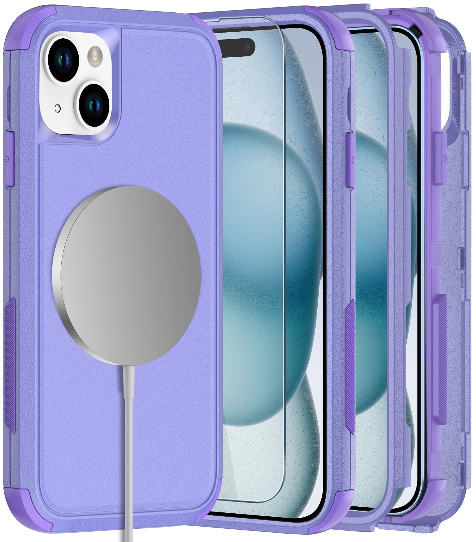 Diverbox for iPhone 15 case Compatible with Magnetic with Screen Protector 2 Pack [Three-Layer Combination][15 FT Military Grade Drop Protection]