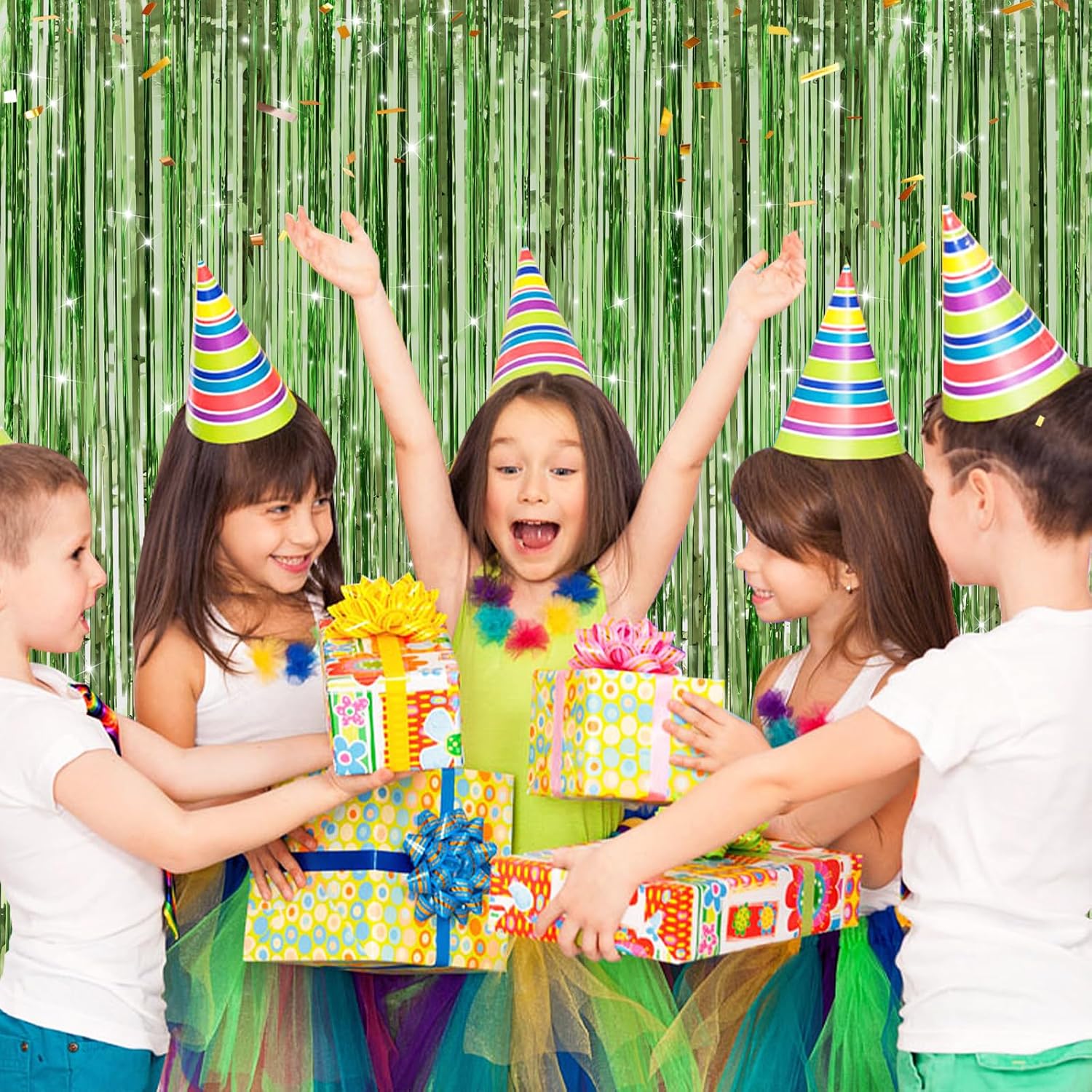 2 Pack Light Green Metallic Tinsel Foil Fringe Curtains, Door Streamers Photo Booth Backdrop for Birthday Party, Tinsel Curtain Backdrop for Baby Shower Bachelorette Christmas Party Decorations - Image 4