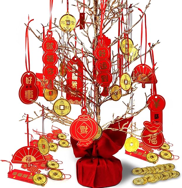 Covienapp 46 PCS Chinese New Year Decorations 2023 Spring Festival Pendants Chinese Knot Pendant Red Hanging Ornaments for New Year Home tree Car Office