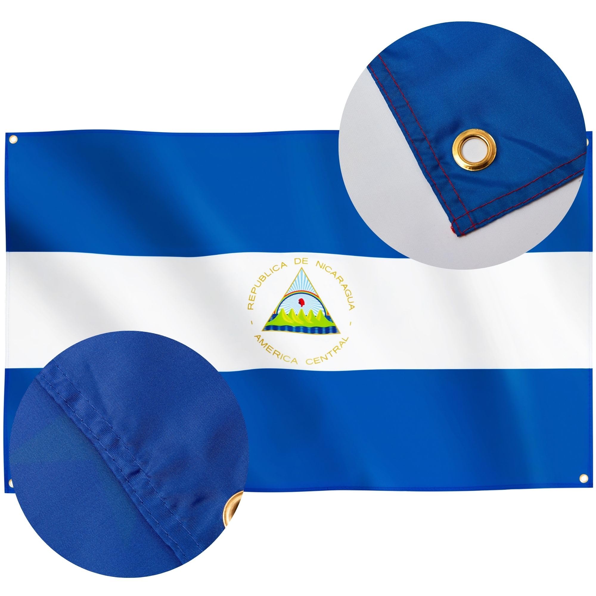 Runesol Nicaragua Flag, 91x152cm, 3ft x 5ft, 4 Grommets, Eyelet In Every Corner, Nica, Republic of Nicaragua, Revolution Day - Image 4