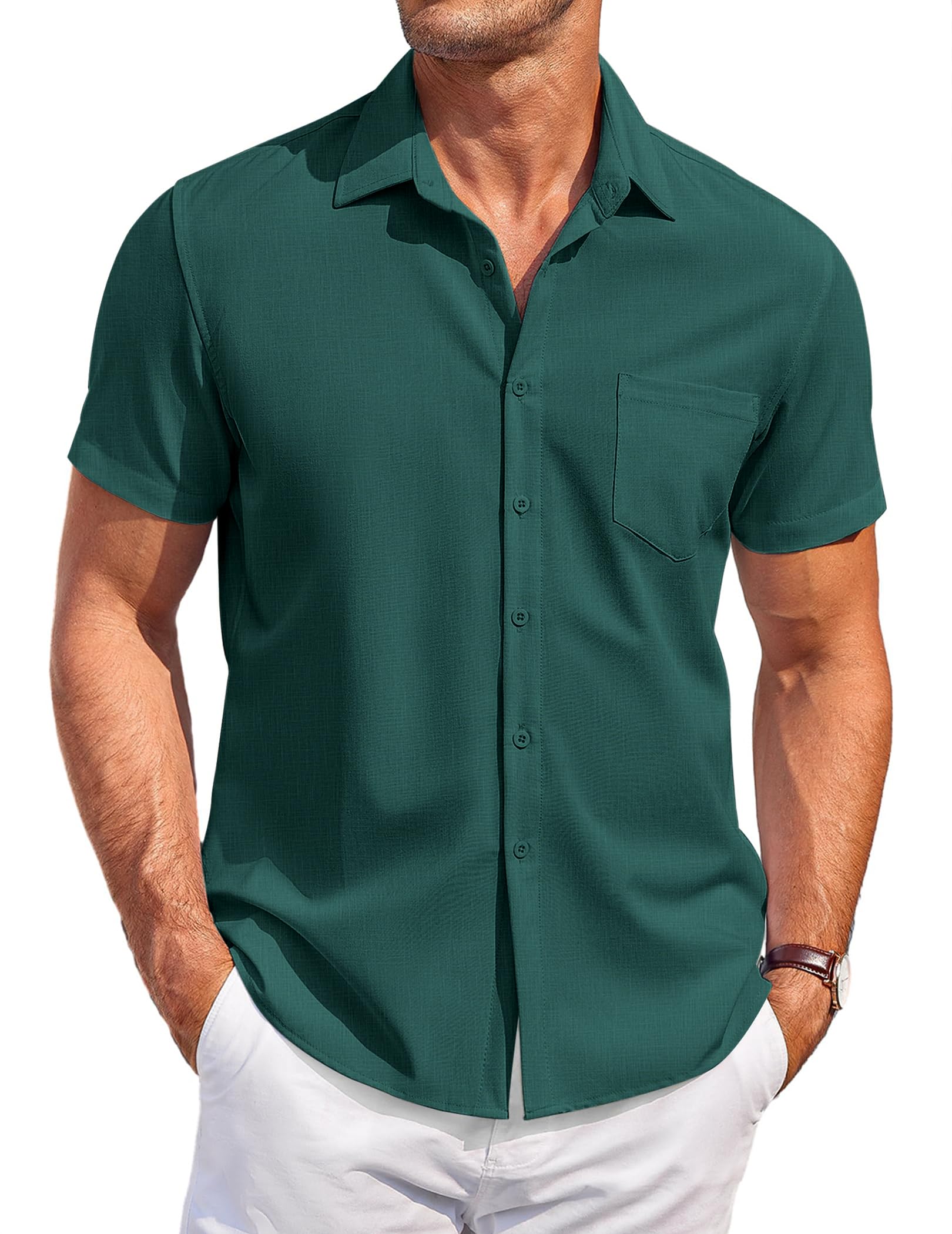 COOFANDY Hemd Herren Kurzarm Sommer Strandhemd Kurzarmhemd Regular Fit Freizeithemden mit Tasche