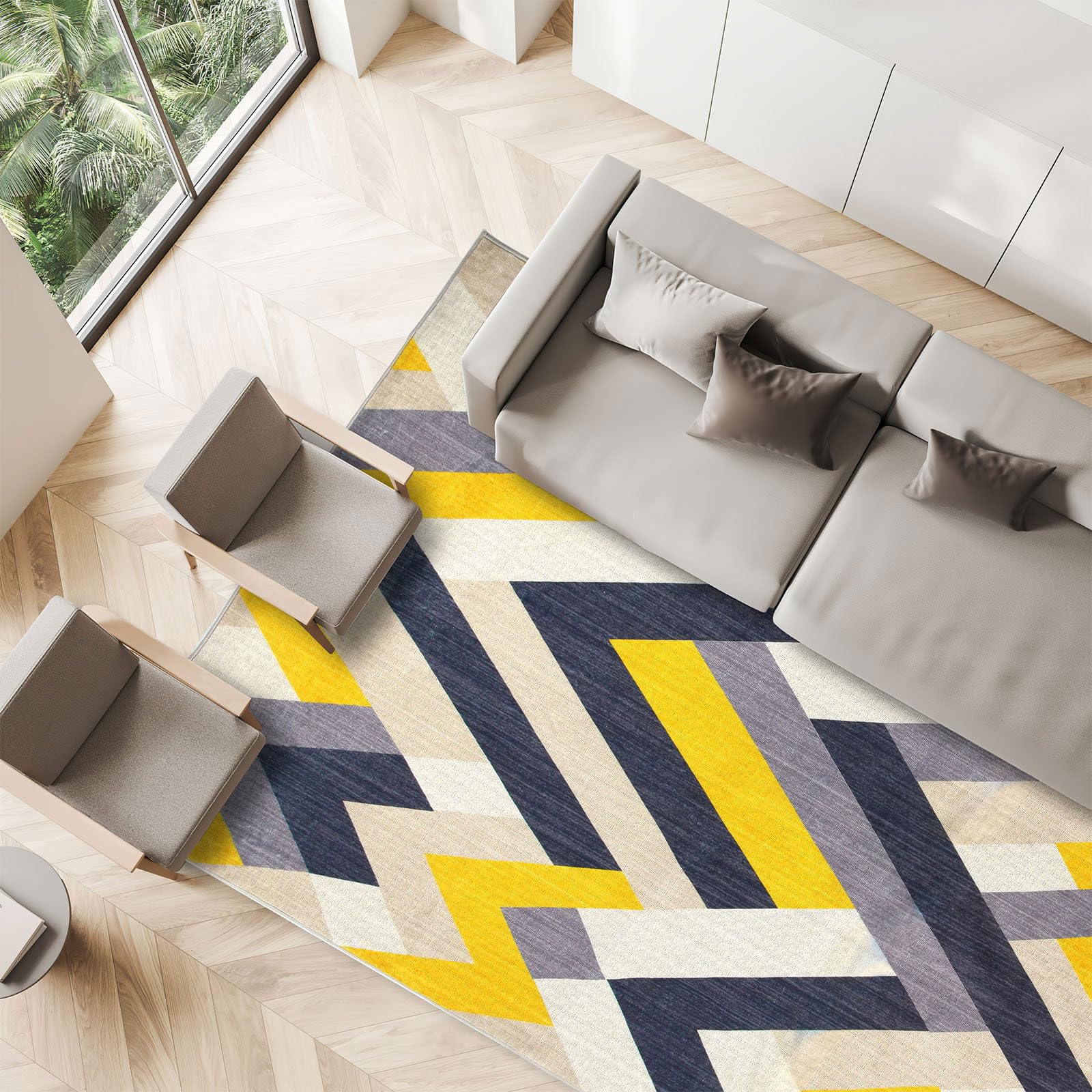 Betadistor Tapis de salon moderne à poils courts et antidérapants pour chambre à coucher, couloir, 120 x 160 cm, jaune et gris, 303-05120