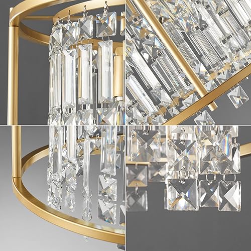 Miniatura 6 de LMQNINE Lámpara de comedor de 15.74 pulgadas, lámpara colgante de cristal de metal dorado para cocina, isla de comedor, sala de estar, techo plano e