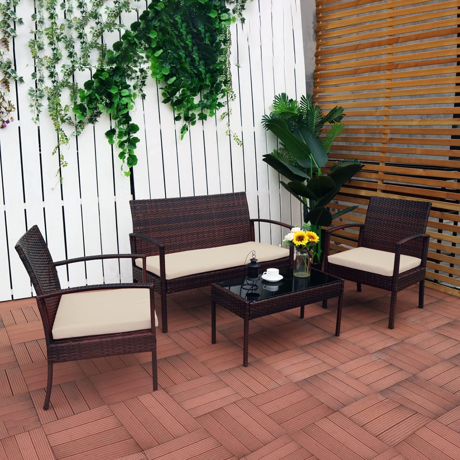 Hubhalsun Patio Wicker 4 Piece Set for Outdoors,Garden