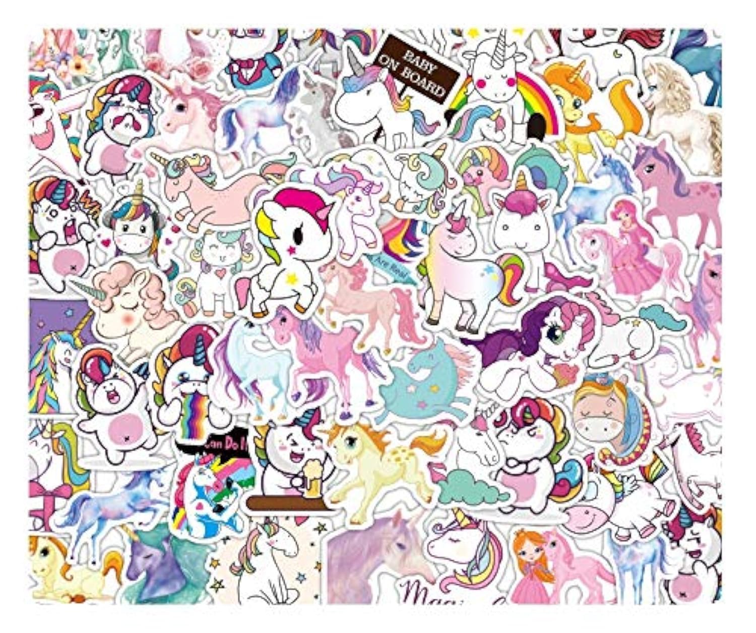 FEMININO Laptop Stickers for Skateboard Guitar Travel Case Graffiti Sticker Door Luggage Car Bike Bicycle Waterproof (Unicorns 100)