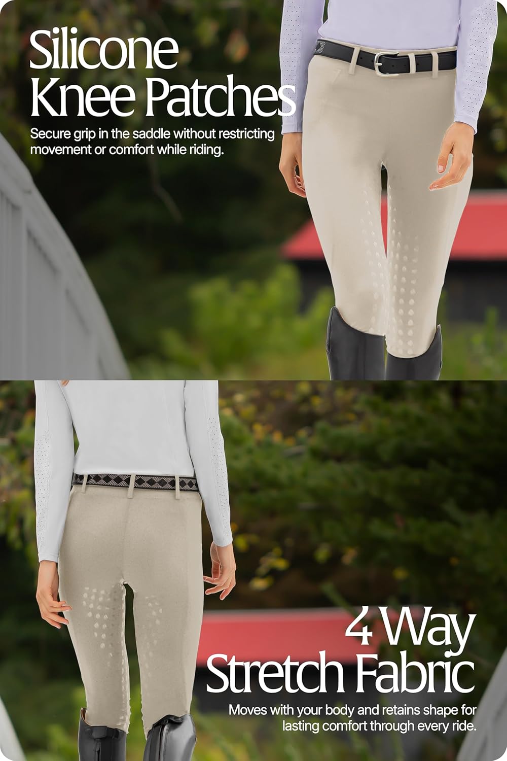 Equinavia Classic Womens Equestrian Silicone Knee Patch Breeches with Phone Pockets | Horse Riding Pants Schooling Tights