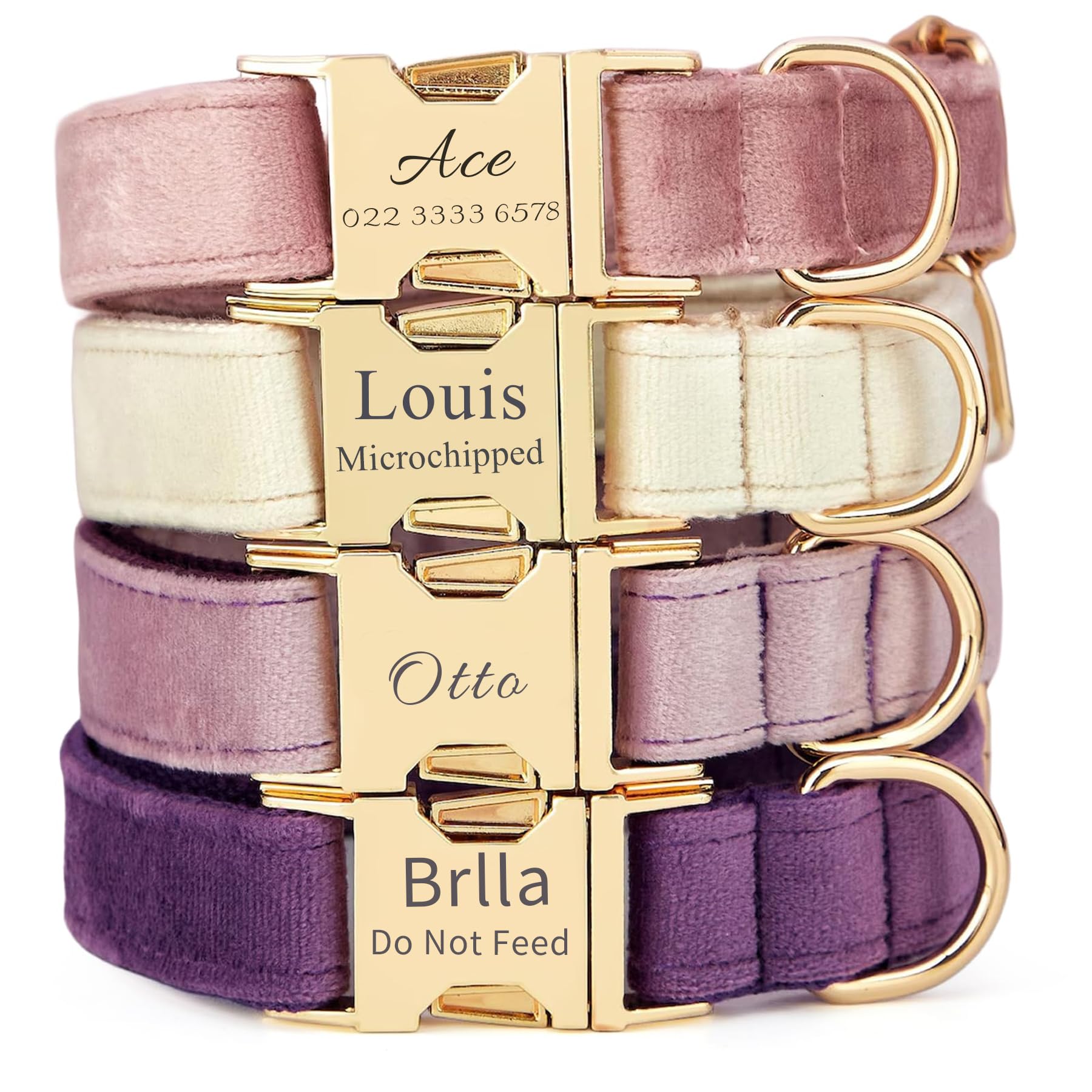 Collar de Terciopelo Personalizado para Perros, Collares Personalizados para Mascotas con Nombre y número de teléfono y dirección Grabados, Hebilla metálica para Razas pequeñas, Medianas y Grandes