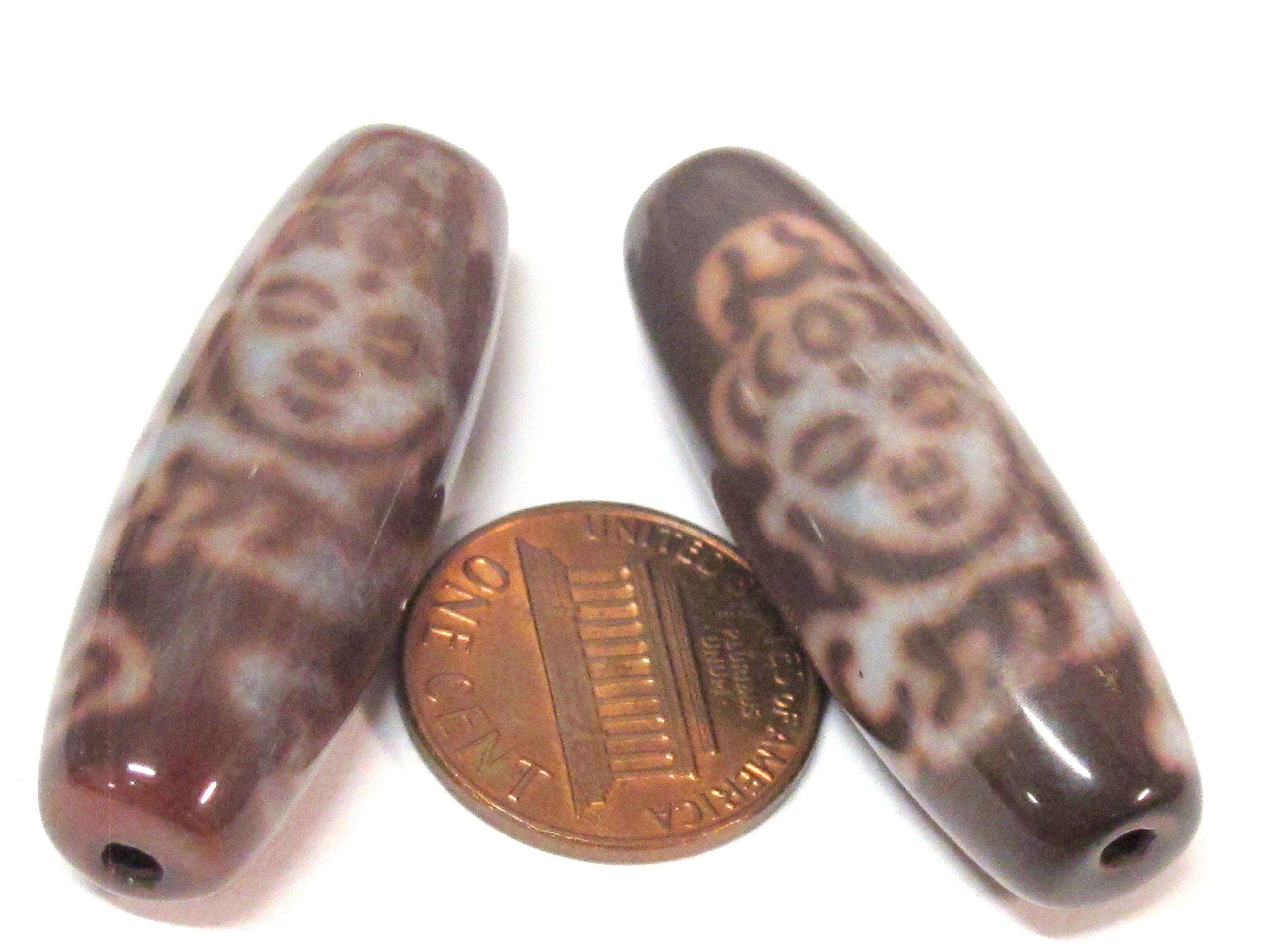 1 Bead - Large Long Tibetan Buddha etched agate dzi bead - GM432C